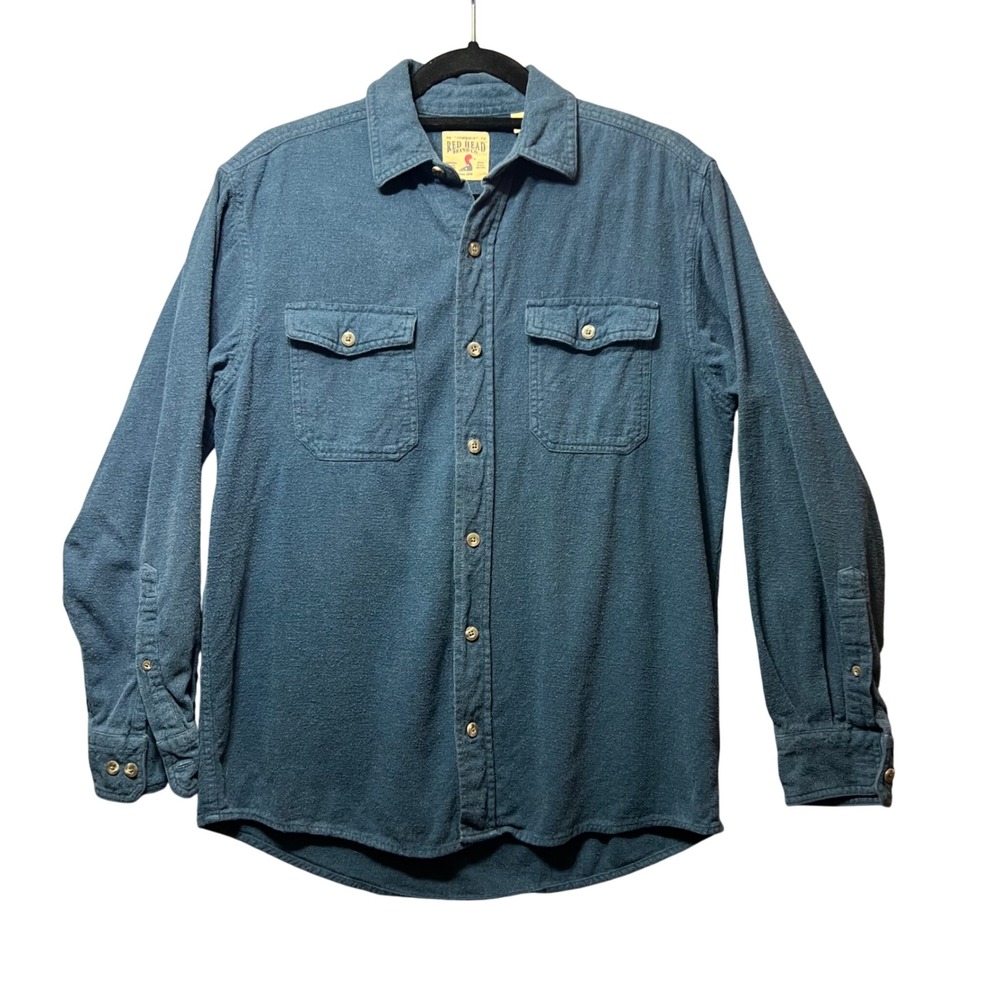 Red Head Mens Flannel Shirt‎ Blue Long Sleeve Button Down Cotton Casual Work